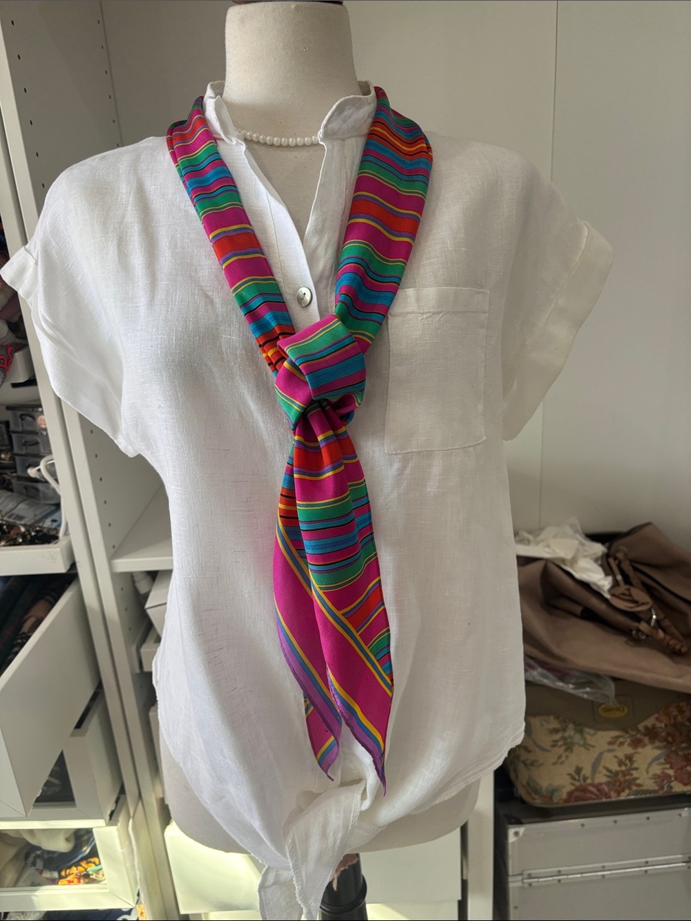Striped Stretch Leggings in Bright Fuchsia & Teal.